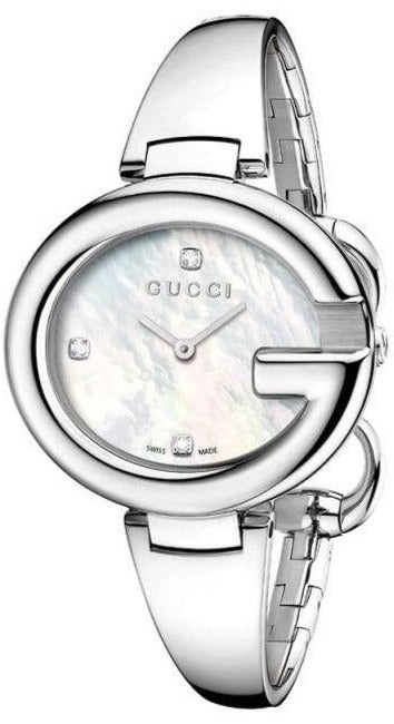 Gucci Guccissima Diamonds Mother of Pearl Dial Silver Steel Strap Watch For Women - YA134303