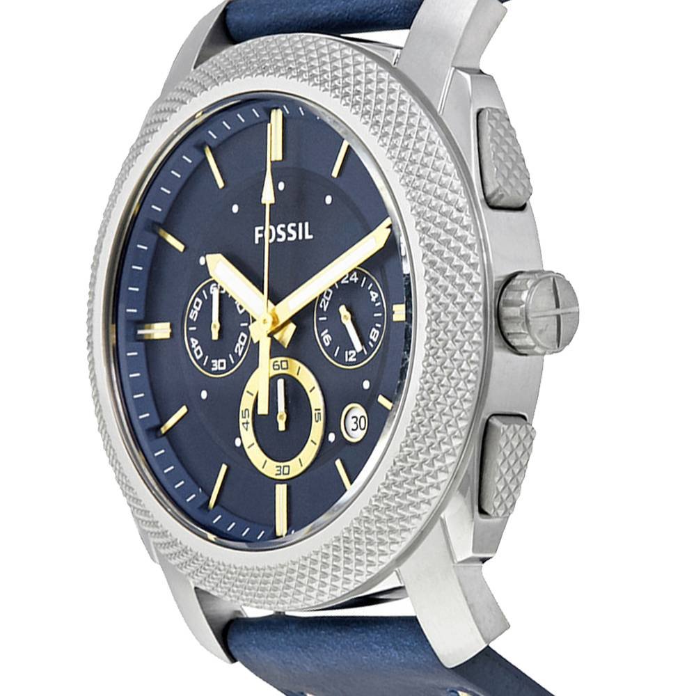 Fossil Machine Chronograph Blue Dial Blue Leather Strap Watch for Men - FS5262