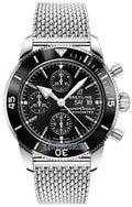 Breitling Superocean Heritage Chronograph 44 Black Dial Silver Mesh Bracelet Watch for Men - A13313121B1A1