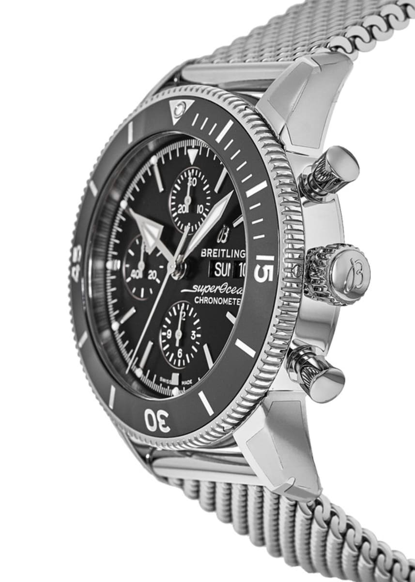 Breitling Superocean Heritage Chronograph 44 Black Dial Silver Mesh Bracelet Watch for Men - A13313121B1A1