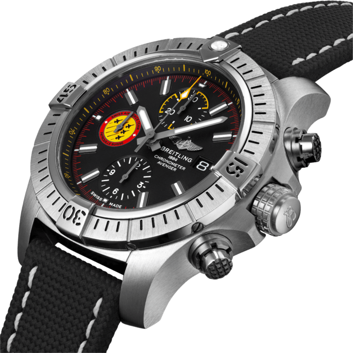 Breitling Avenger Chronograph 45mm Swiss Air Force Team Black Dial Black Nylon Strap Watch for Men - A133171A1B1X1