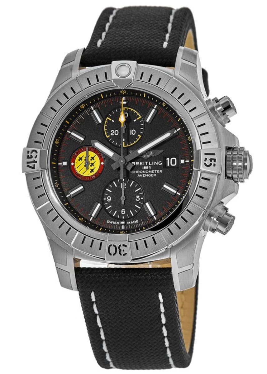 Breitling Avenger Chronograph 45mm Swiss Air Force Team Black Dial Black Nylon Strap Watch for Men - A133171A1B1X1