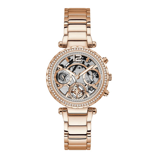 Guess Solstice Diamonds Rose Gold Dial Rose Gold Steel Strap Watch for Women - GW0403L3