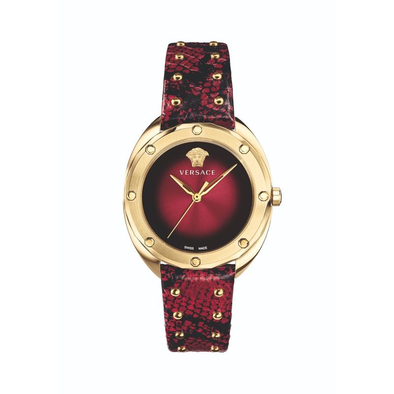 Versace Shadov Quartz Red Dial Red Leather Strap Watch for Women - VEBM00918