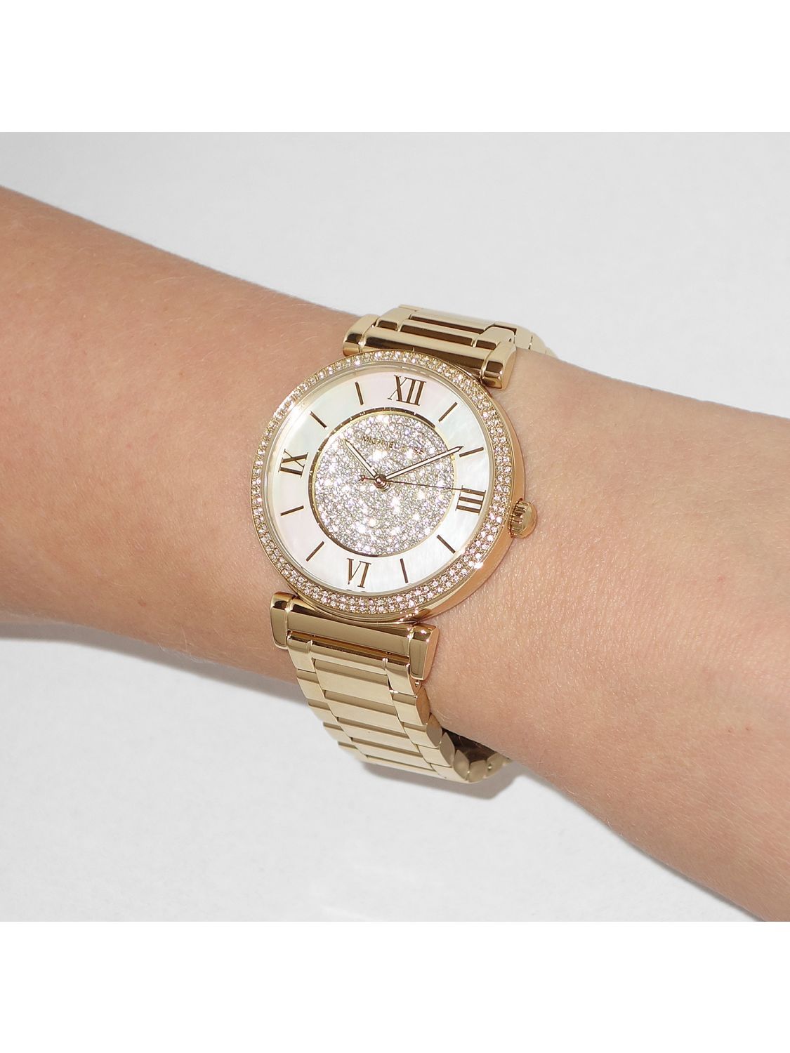 Michael Kors Catlin Mother of Pearl Dial Gold Steel Strap Watch for Women - MK3332