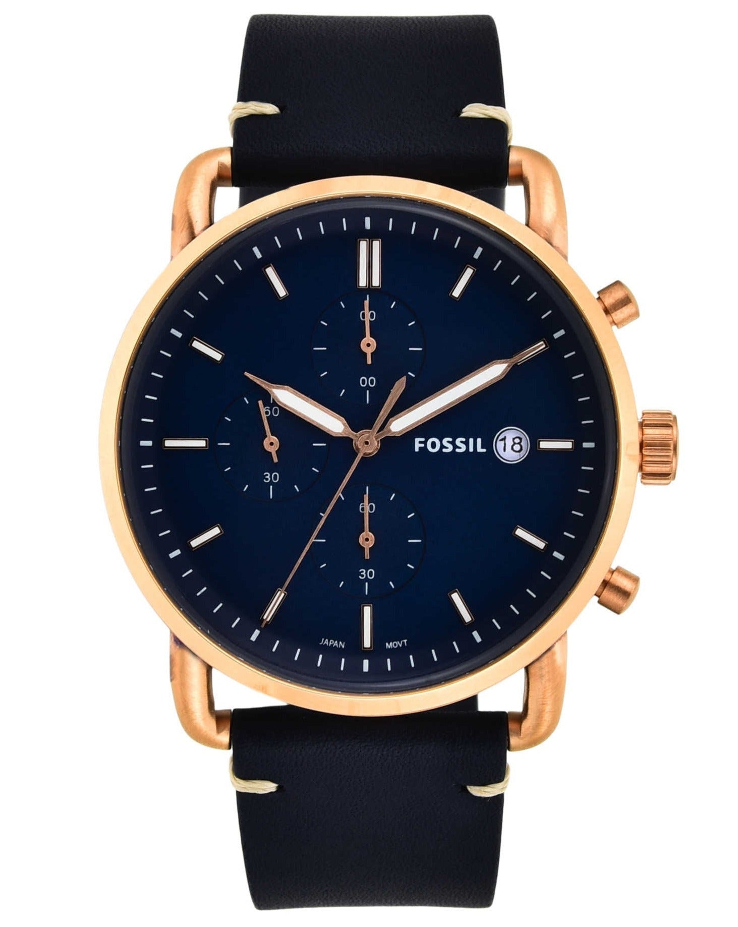 Fossil The Commuter Chronograph Blue Dial Blue Leather Strap Watch for Men - FS5404