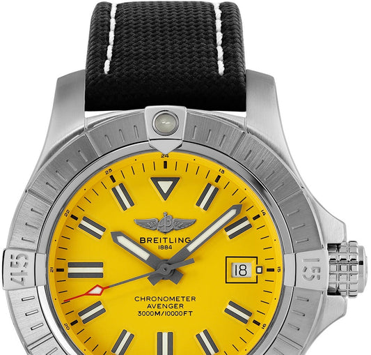 Breitling Avenger Automatic 45 Seawolf Yellow Dial Black Nylon Strap Watch for Men - A17319101I1X1
