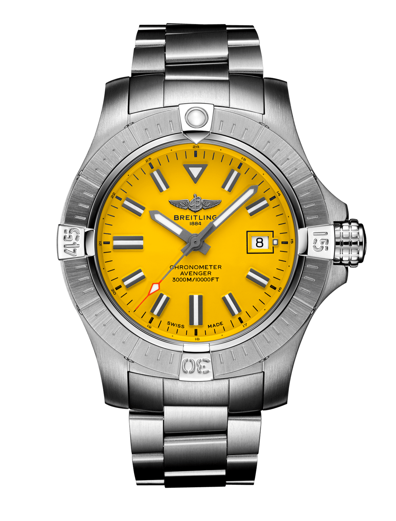 Breitling Avenger Automatic 45mm Seawolf Yellow Dial Silver Steel Strap Strap Watch for Men - A17319101/1A1