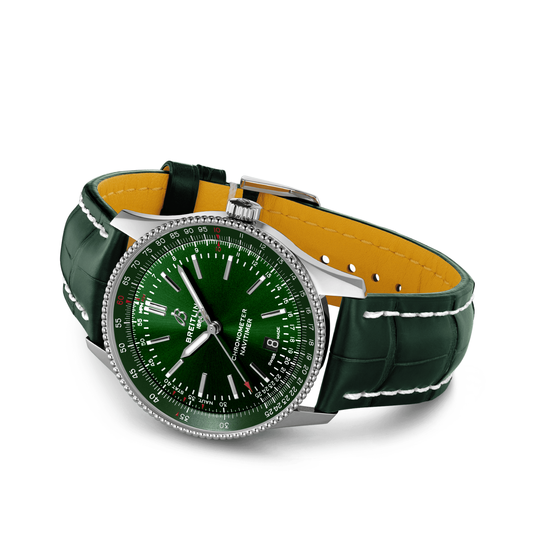 Breitling Navitimer Automatic 41mm Green Dial Green Leather Strap Watch for Men - A17326361L1P1