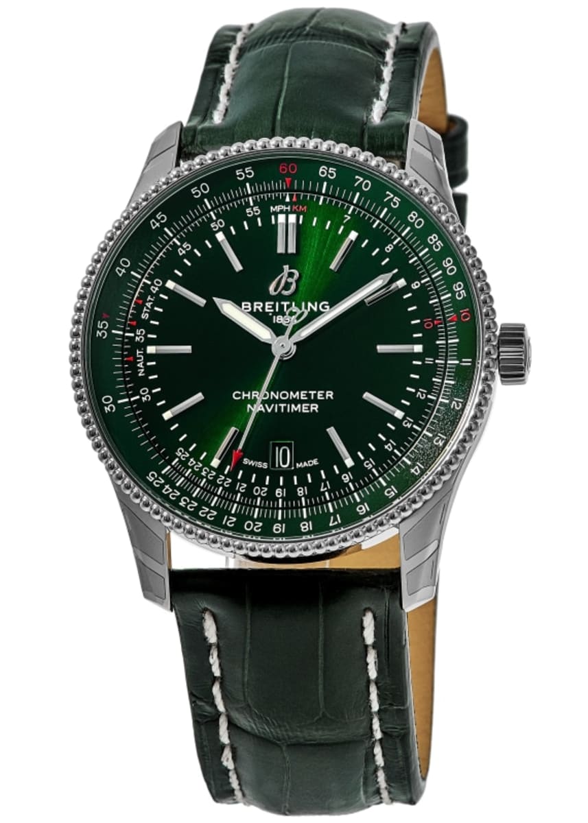 Breitling Navitimer Automatic 41mm Green Dial Green Leather Strap Watch for Men - A17326361L1P1