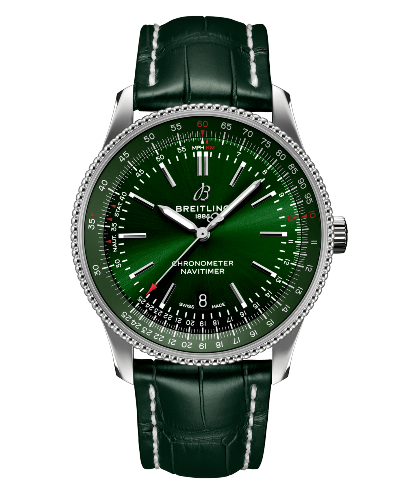 Breitling Navitimer Automatic 41mm Green Dial Green Leather Strap Watch for Men - A17326361L1P1