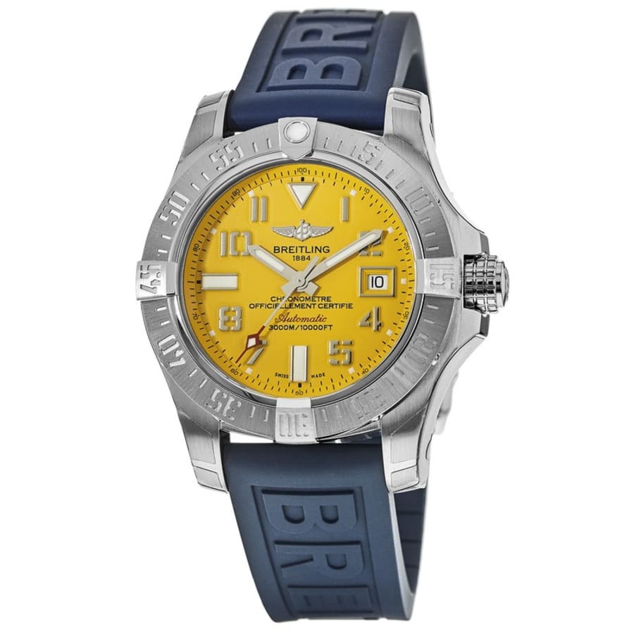 Breitling Avenger II Seawolf Yellow Dial Blue Rubber Strap 45mm Mens Watch - A1733110/I519/157S