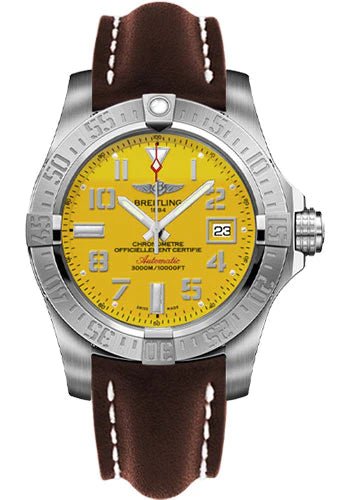 Breitling Avenger II Seawolf Yellow Dial Maroon Leather Strap 45mm Mens Watch - A1733110/I519/438X