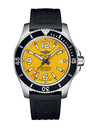 Breitling Superocean Automatic 44mm Yellow Dial Black Rubber Strap Watch for Men - A17367021I1S1