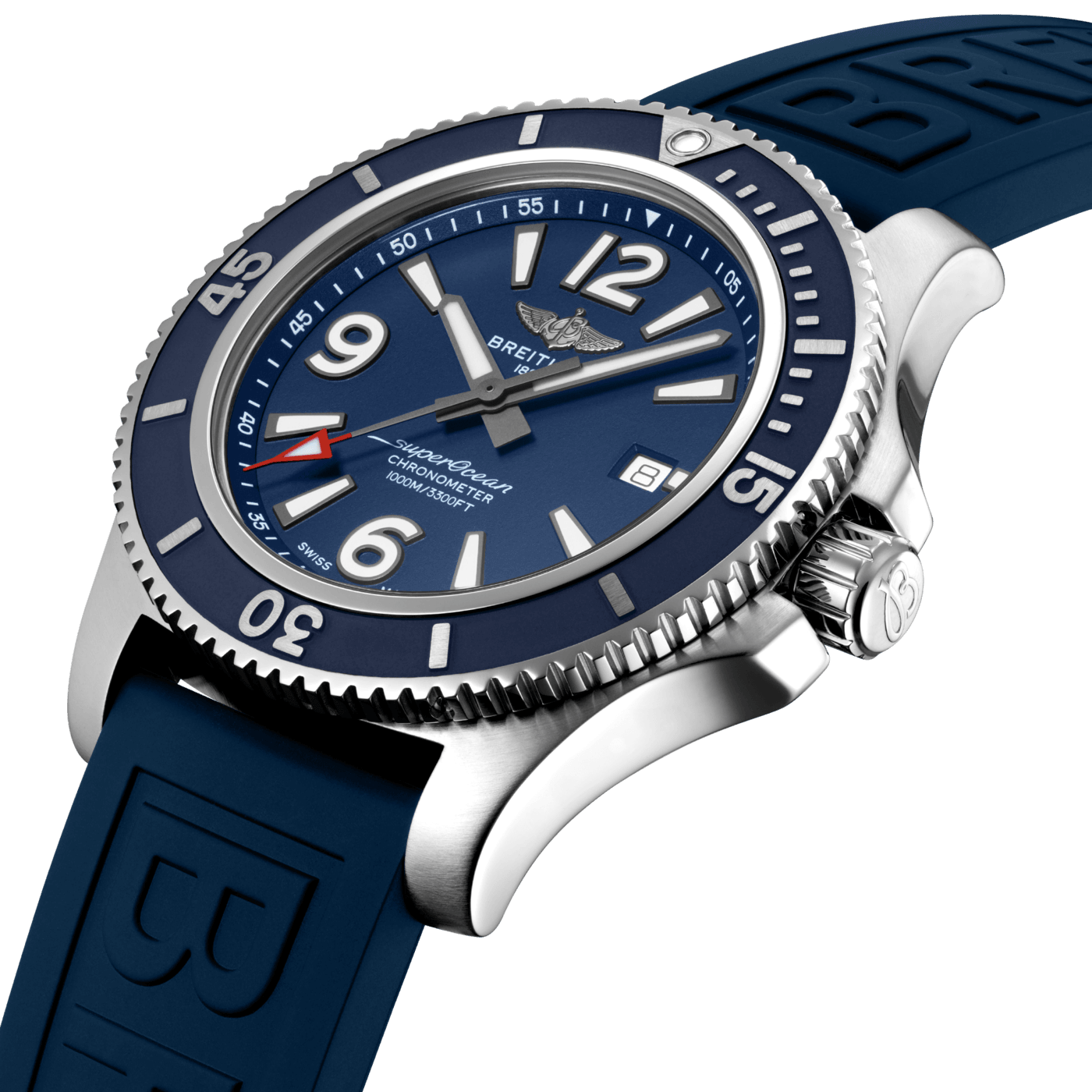 Breitling Superocean 44mm Automatic Blue Dial Blue Rubber Strap Watch for Men - A17367D81C1S2