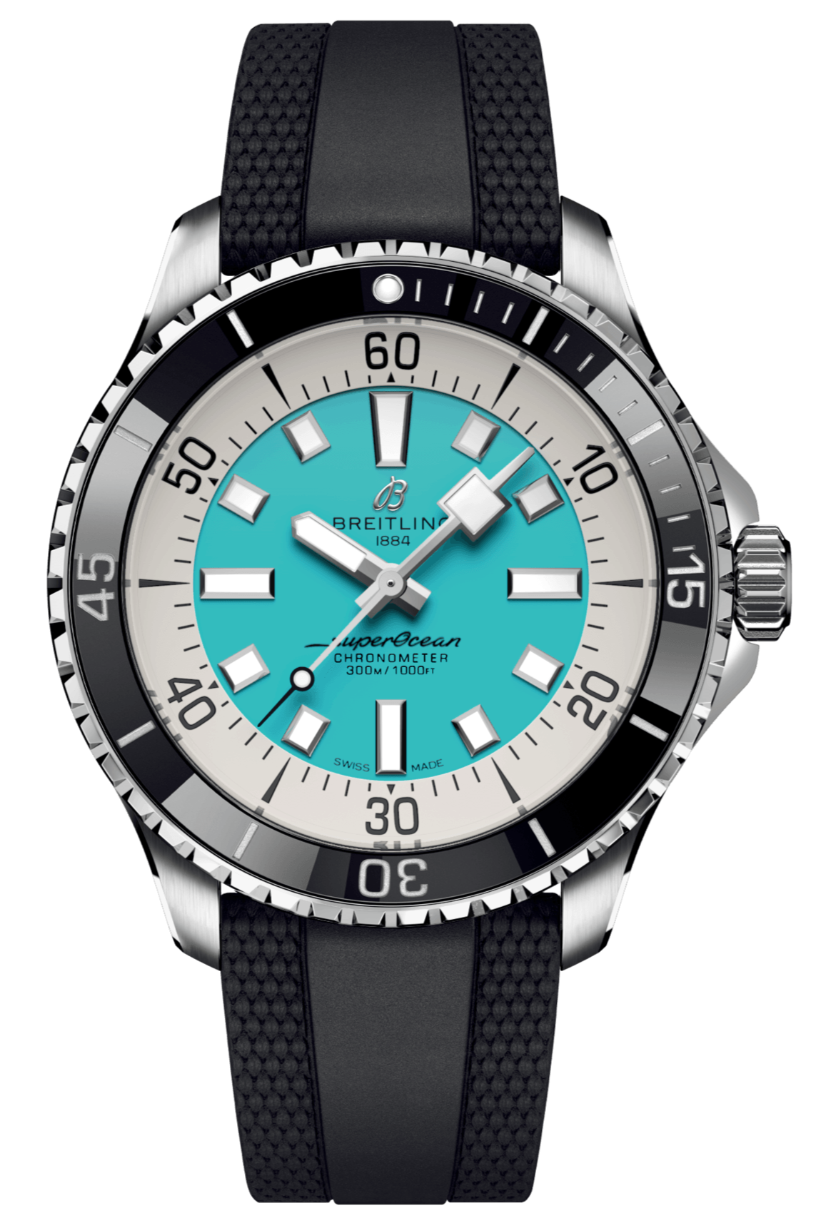 Breitling Superocean Automatic 44 Turquoise Dial Black Rubber Strap Watch for Men - A17376211L2S1