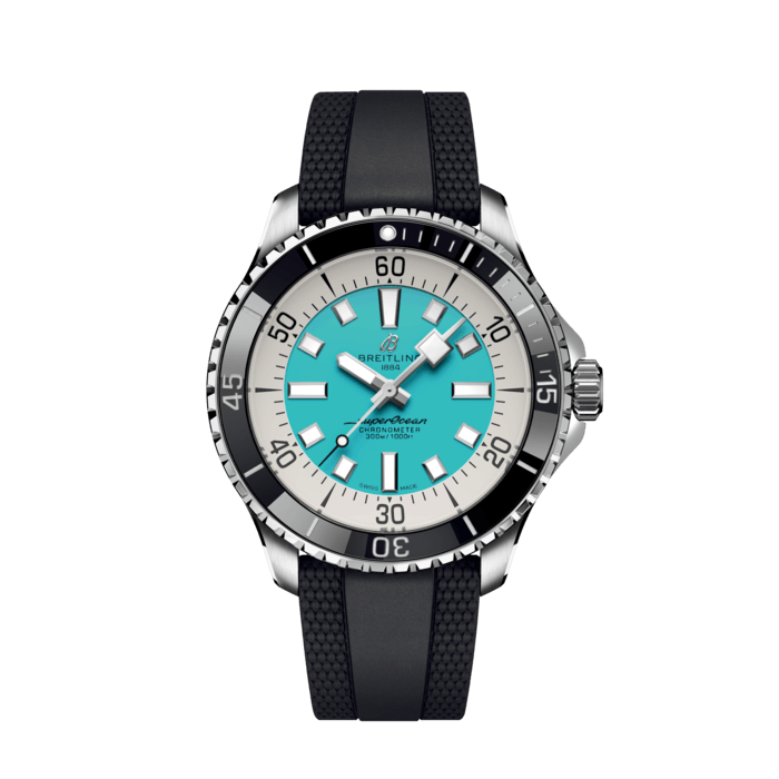 Breitling Superocean Automatic 44 Turquoise Dial Black Rubber Strap Watch for Men - A17376211L2S1