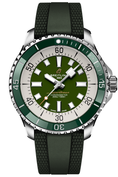 Breitling Superocean Automatic 44 Green Dial Green Rubber Strap Watch for Men - A17376A31L1S1