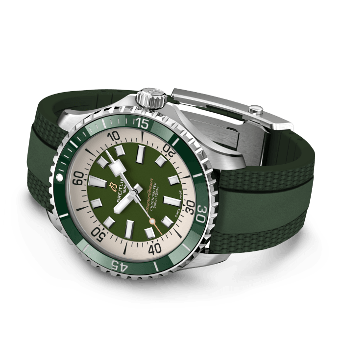 Breitling Superocean Automatic 44 Green Dial Green Rubber Strap Watch for Men - A17376A31L1S1