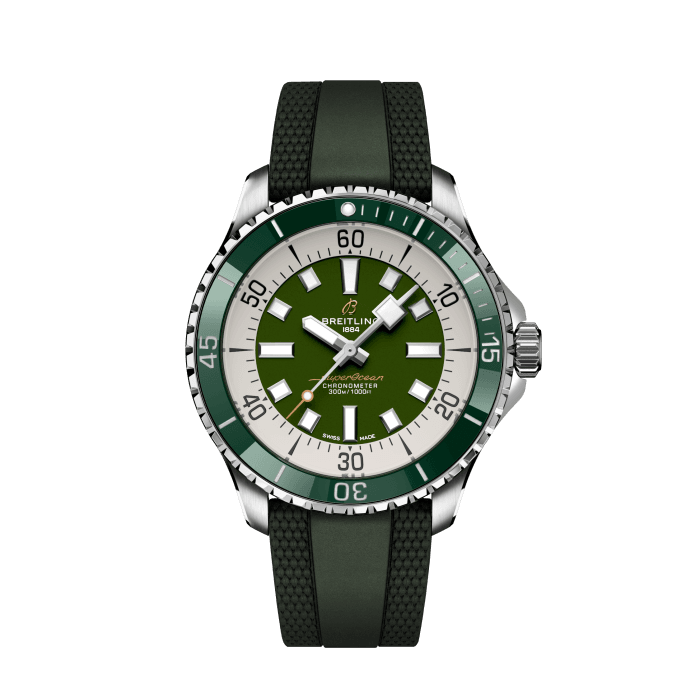 Breitling Superocean Automatic 44 Green Dial Green Rubber Strap Watch for Men - A17376A31L1S1