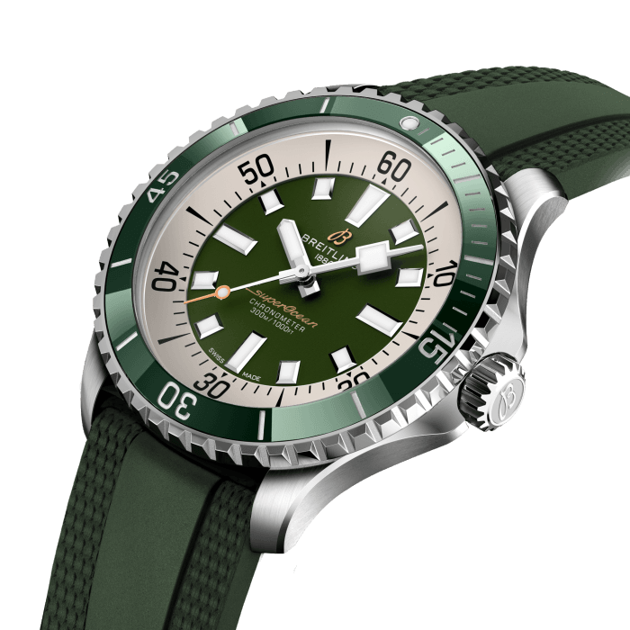 Breitling Superocean Automatic 44 Green Dial Green Rubber Strap Watch for Men - A17376A31L1S1