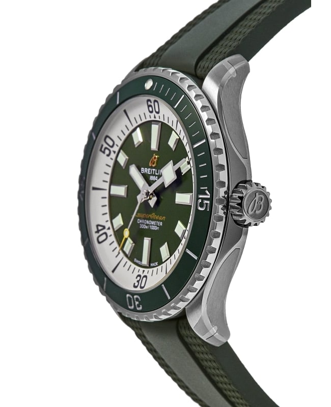 Breitling Superocean Automatic 44 Green Dial Green Rubber Strap Watch for Men - A17376A31L1S1