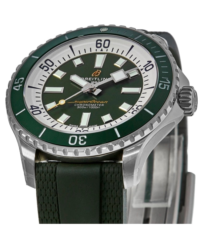 Breitling Superocean Automatic 44 Green Dial Green Rubber Strap Watch for Men - A17376A31L1S1