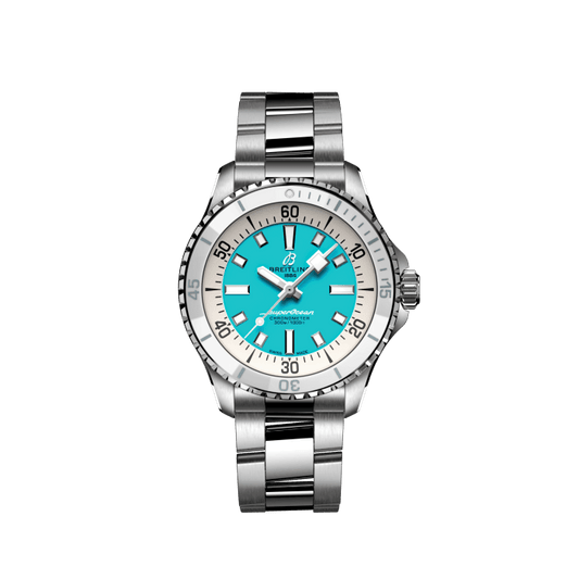 Breitling Superocean Automatic 36 Turquoise Dial Silver Steel Strap Watch for Men - A17377211C1A1