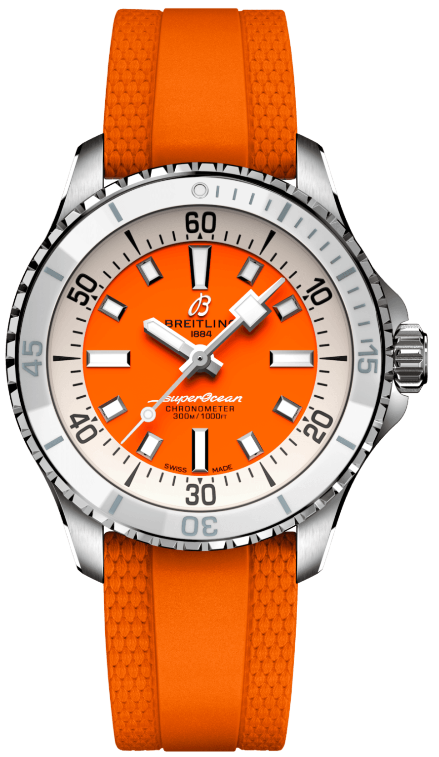 Breitling Superocean Automatic 36 Orange Dial Orange Rubber Strap Watch for Men - A17377211O1S1