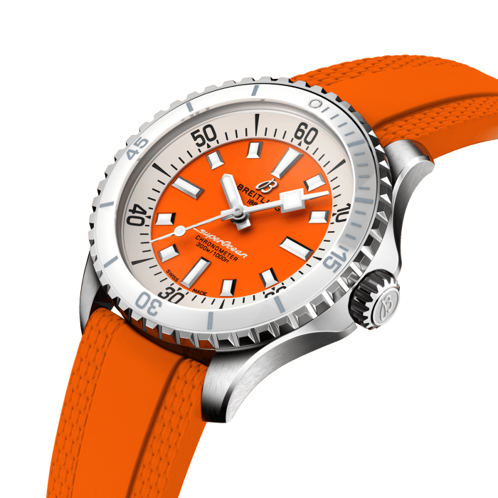 Breitling Superocean Automatic 36 Orange Dial Orange Rubber Strap Watch for Men - A17377211O1S1