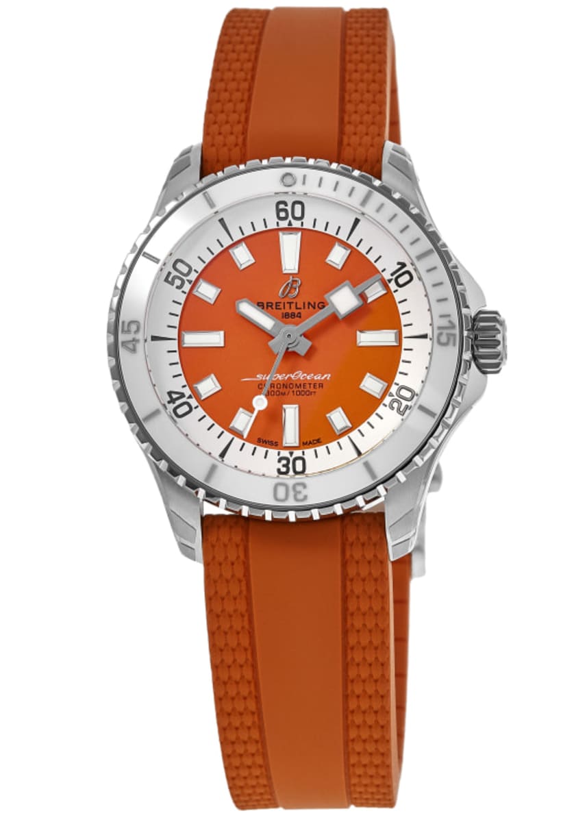 Breitling Superocean Automatic 36 Orange Dial Orange Rubber Strap Watch for Men - A17377211O1S1