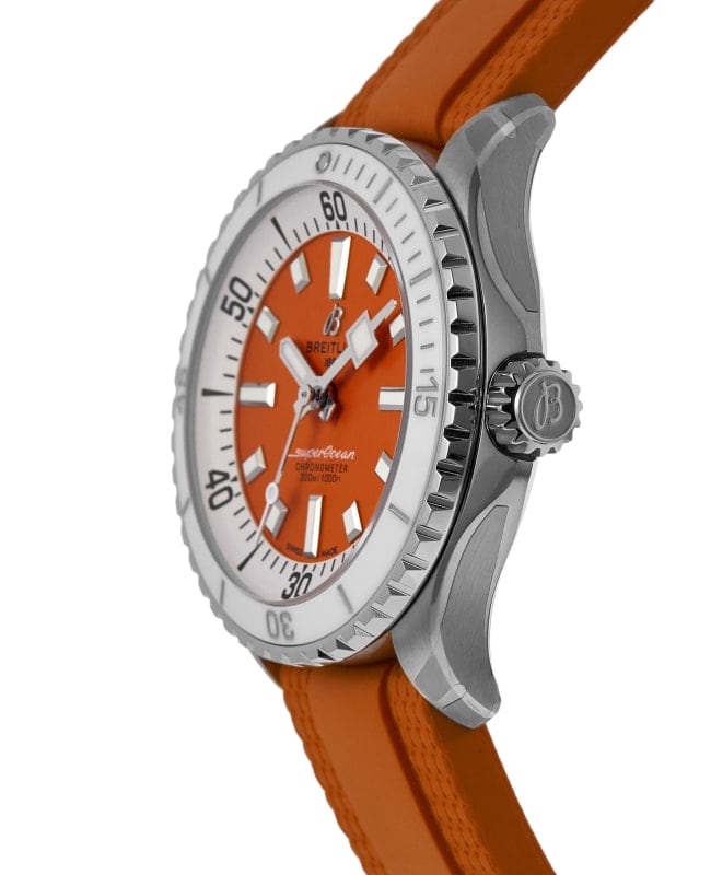 Breitling Superocean Automatic 36 Orange Dial Orange Rubber Strap Watch for Men - A17377211O1S1