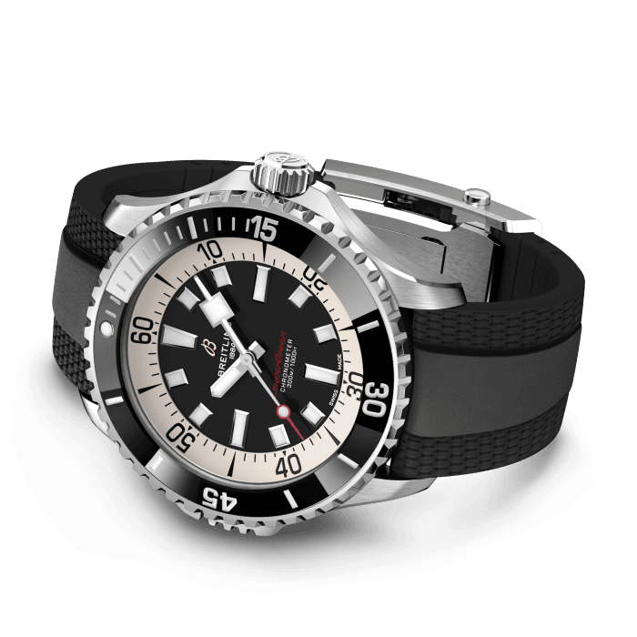 Breitling Superocean Automatic 46 Black Dial Black Rubber Strap Watch for Men - A17378211B1S1