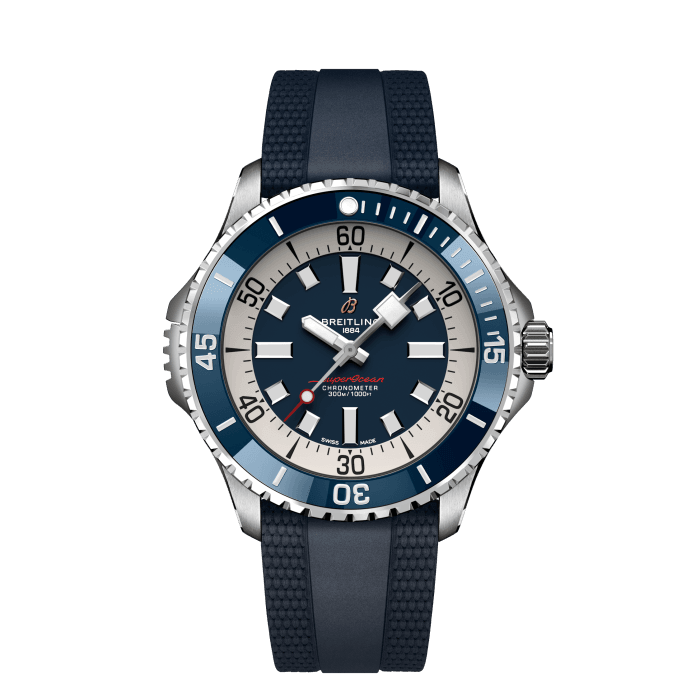 Breitling Superocean Automatic 46 Blue Dial Blue Rubber Strap Watch for Men - A17378E71C1S1