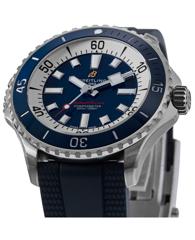 Breitling Superocean Automatic 46 Blue Dial Blue Rubber Strap Watch for Men - A17378E71C1S1