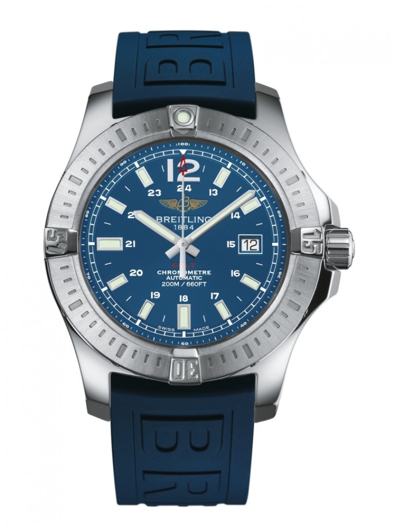 Breitling Colt Automatic 44mm Blue Dial Rubber Strap Mens Watch - A1738811-C906-157S