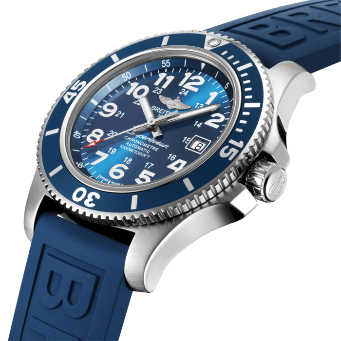 Breitling Superocean II 44mm Blue Dial Blue Rubber Strap Watch for Men - A17392D8/C910/158S/A20SS.1