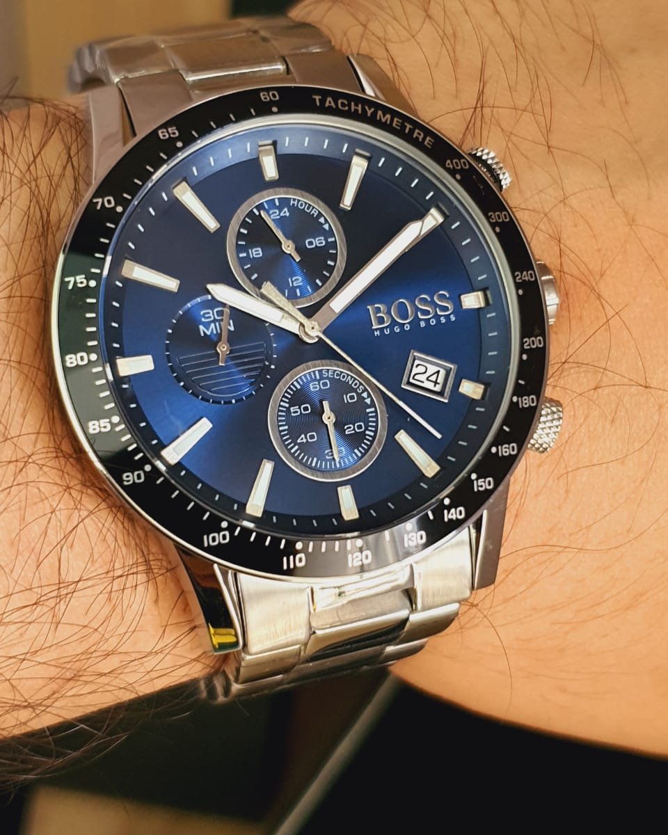 Hugo Boss Rafale Chronograph Blue Dial Silver Steel Strap Watch for Men - 1513510