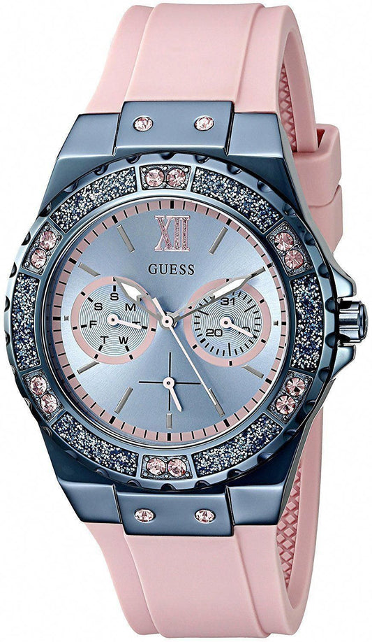 Guess Limelight Blue Dial Pink Rubber Strap Watch For Women - W0775L5