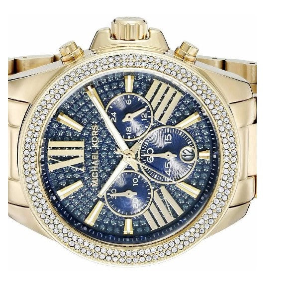 Michael Kors Wren Blue Dial with Diamonds Gold Steel Strap Watch for Women - MK6291