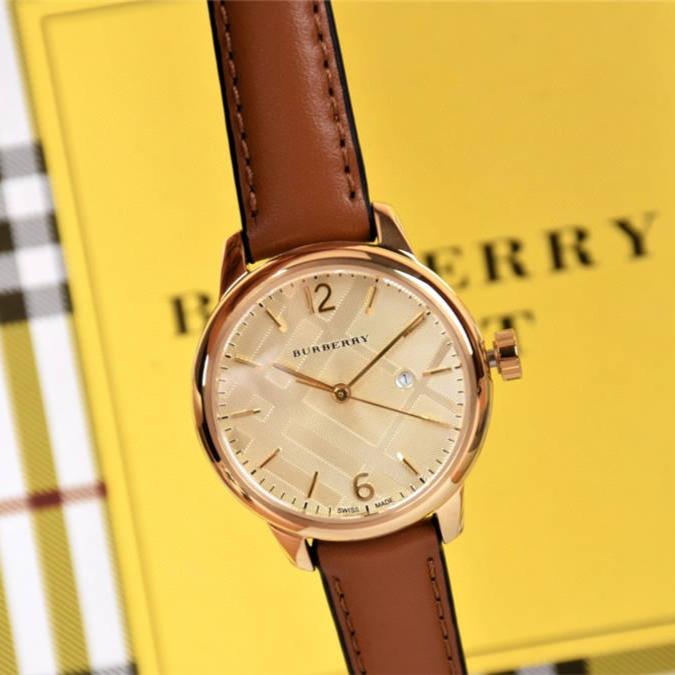 Burberry The Classic Champagne Dial Brown Leather Strap Watch for Women - BU10101