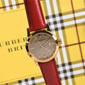 Burberry The City Gold Dial Red Leather Strap Watch for Women - BU9140