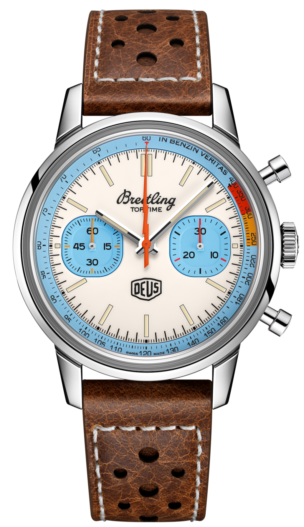 Breitling Top Time Deus Limited Edition White Dial Brown Leather Strap Watch for Men - A233112A1A1X1