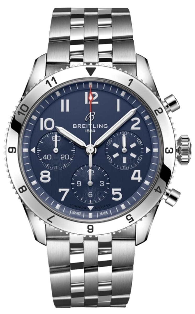 Breitling Avi Chronograph 42 Tribute to Vought F4U Corsair Blue Dial Silver Steel Strap Watch for Men - A233801A1C1A1