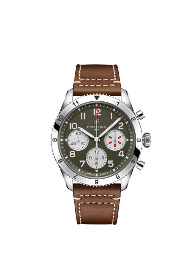 Breitling Avi Chronograph 42 Mosquito Black Dial Brown Leather Strap Watch for Men - Y233801A1B1X1