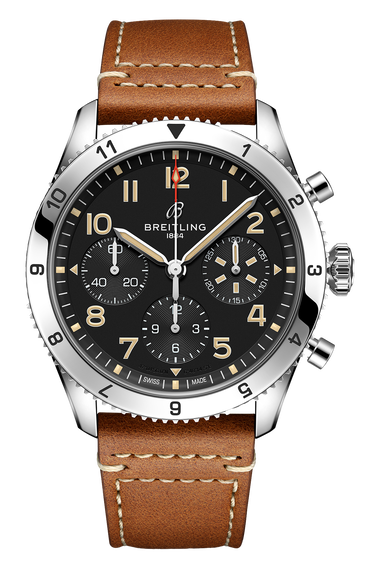 Breitling Avi Chronograph 42 P-51 Mustang Black Dial Brown Leather Strap Watch for Men - A233803A1B1X1