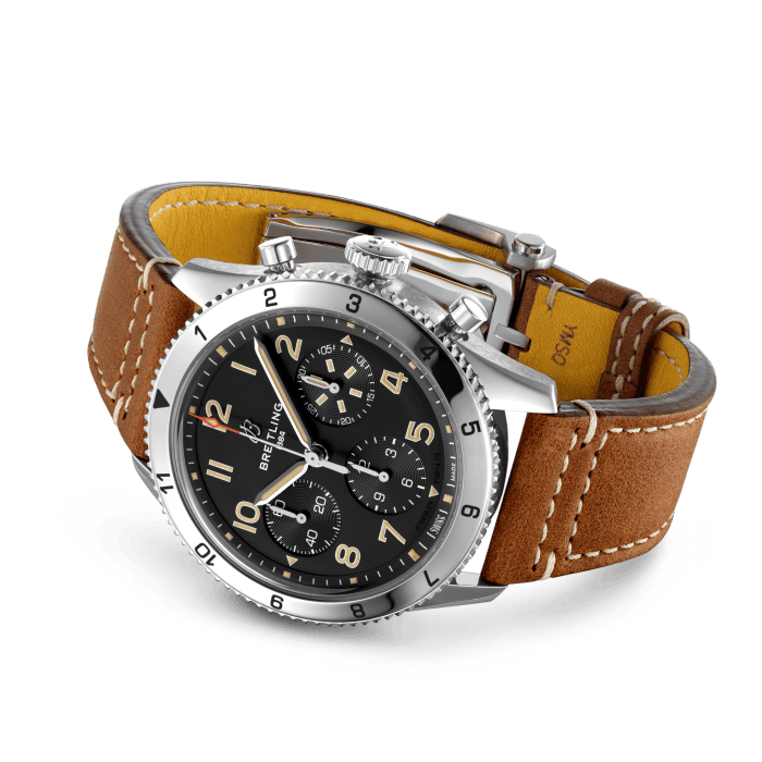 Breitling Avi Chronograph 42 P-51 Mustang Black Dial Brown Leather Strap Watch for Men - A233803A1B1X1