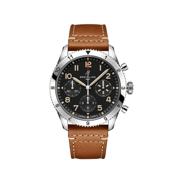 Breitling Avi Chronograph 42 P-51 Mustang Black Dial Brown Leather Strap Watch for Men - A233803A1B1X1