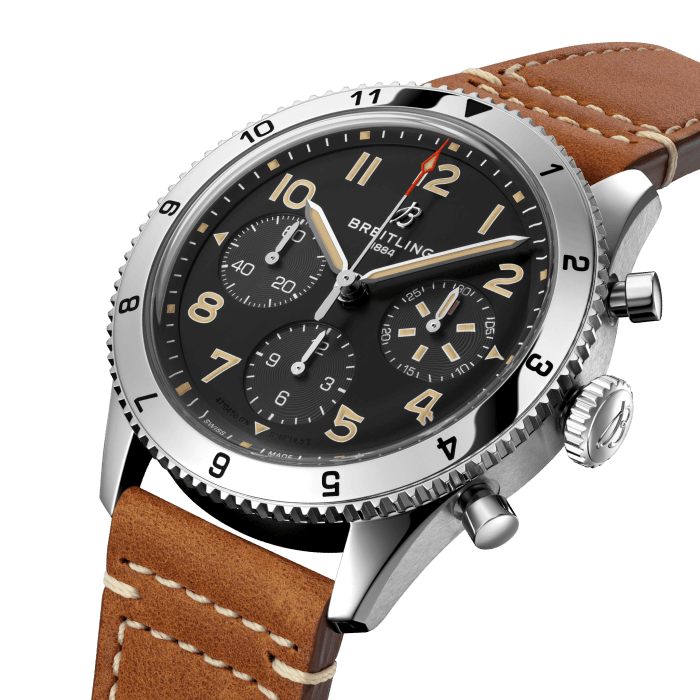 Breitling Avi Chronograph 42 P-51 Mustang Black Dial Brown Leather Strap Watch for Men - A233803A1B1X1