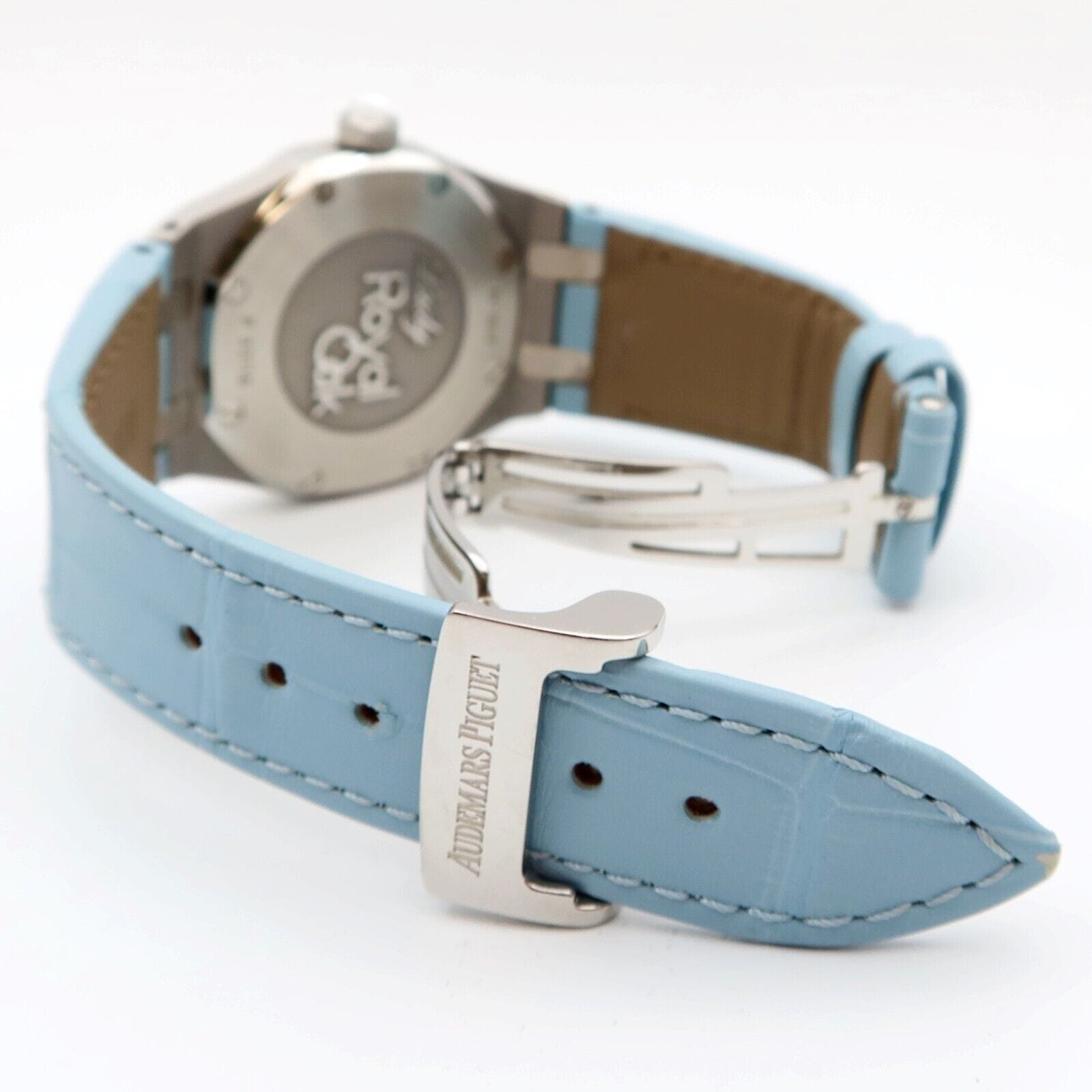 Audemars Piguet Royal Oak Quartz Diamonds Turquoise Dial Turquoise Leather Strap Watch for Women - 67601ST.ZZ.D034CR.01